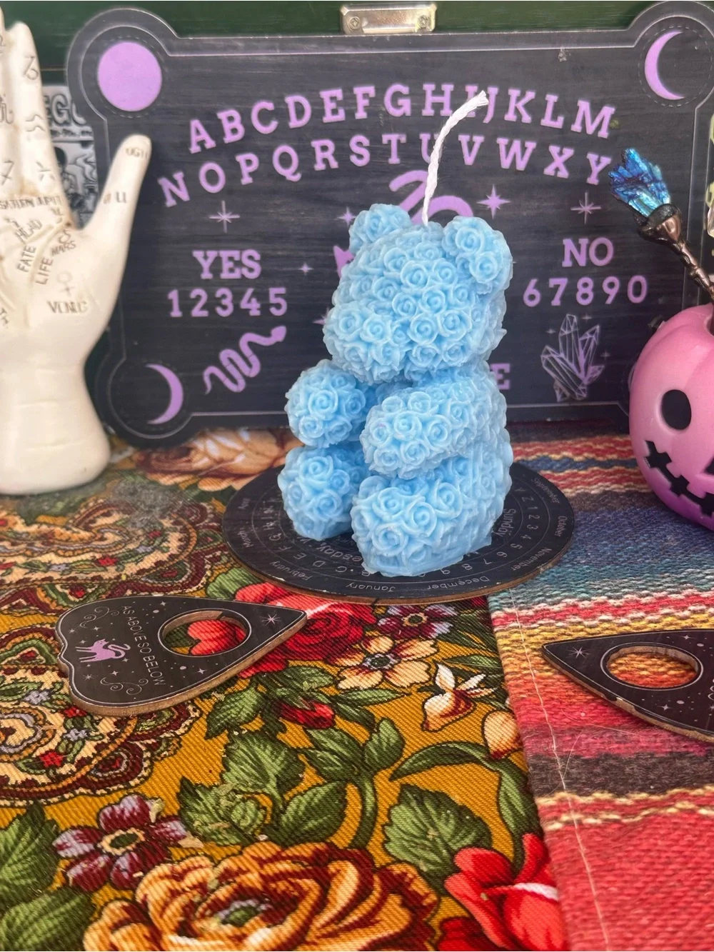 Blue Rose Bear Candle